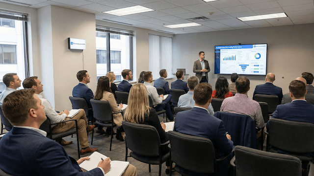 Business professional analyzing data